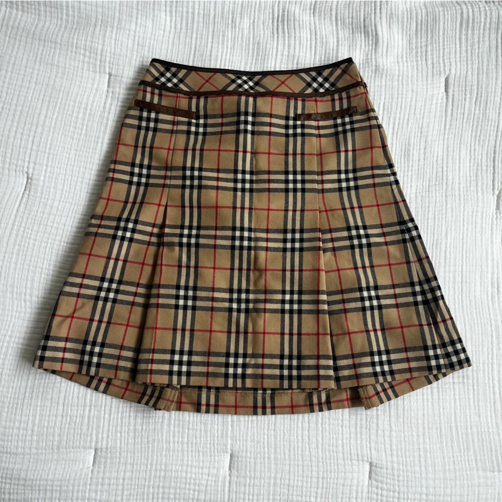 Burberry Beige and Black Plaid A-Line Skirt